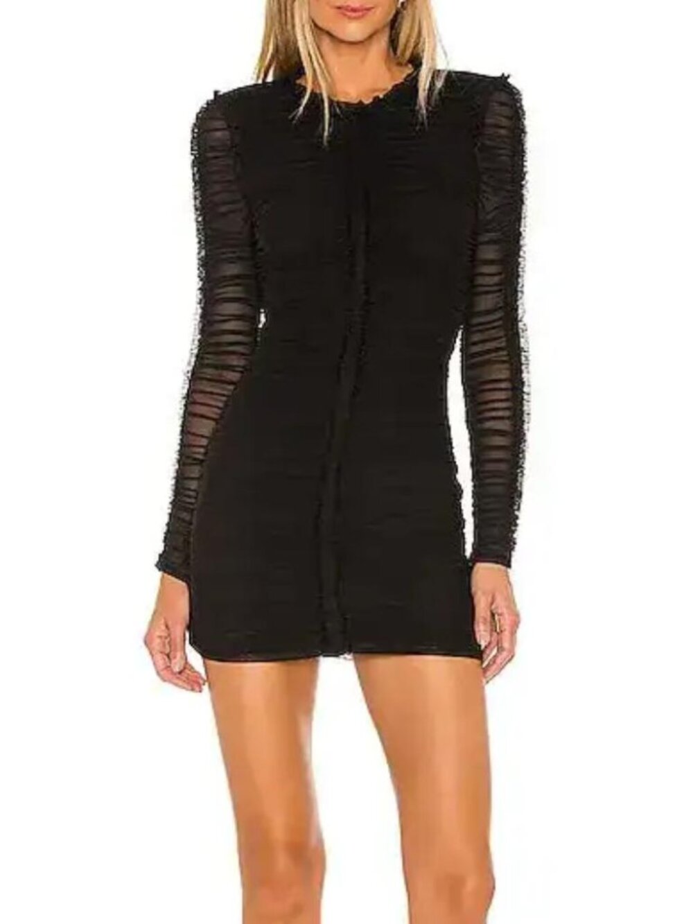 NBD Las Olas long sleeve mini dress black ruched mesh whimsigoth bodycon witchy